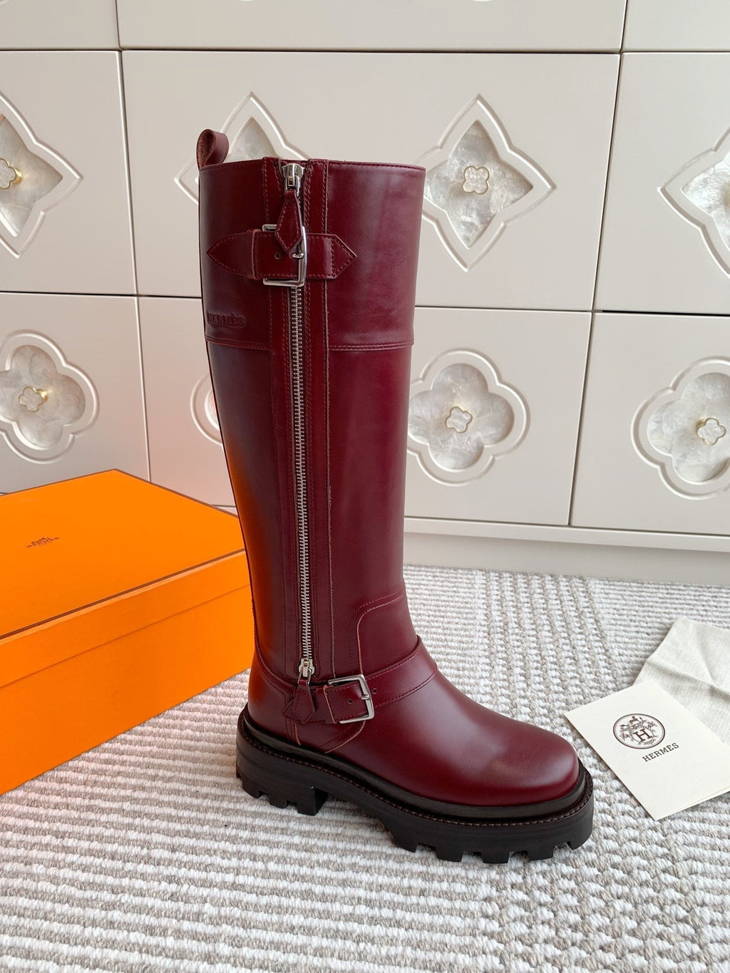 Hermes Jaime Boot in Burgundy Red Calfskin