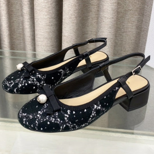 Dior Pearl Mary Jane Slingbacks in Black Mix White Tweed 30 mm