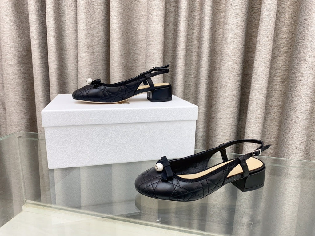 Dior Pearl Mary Jane Slingbacks in Black Lambskin 30 mm