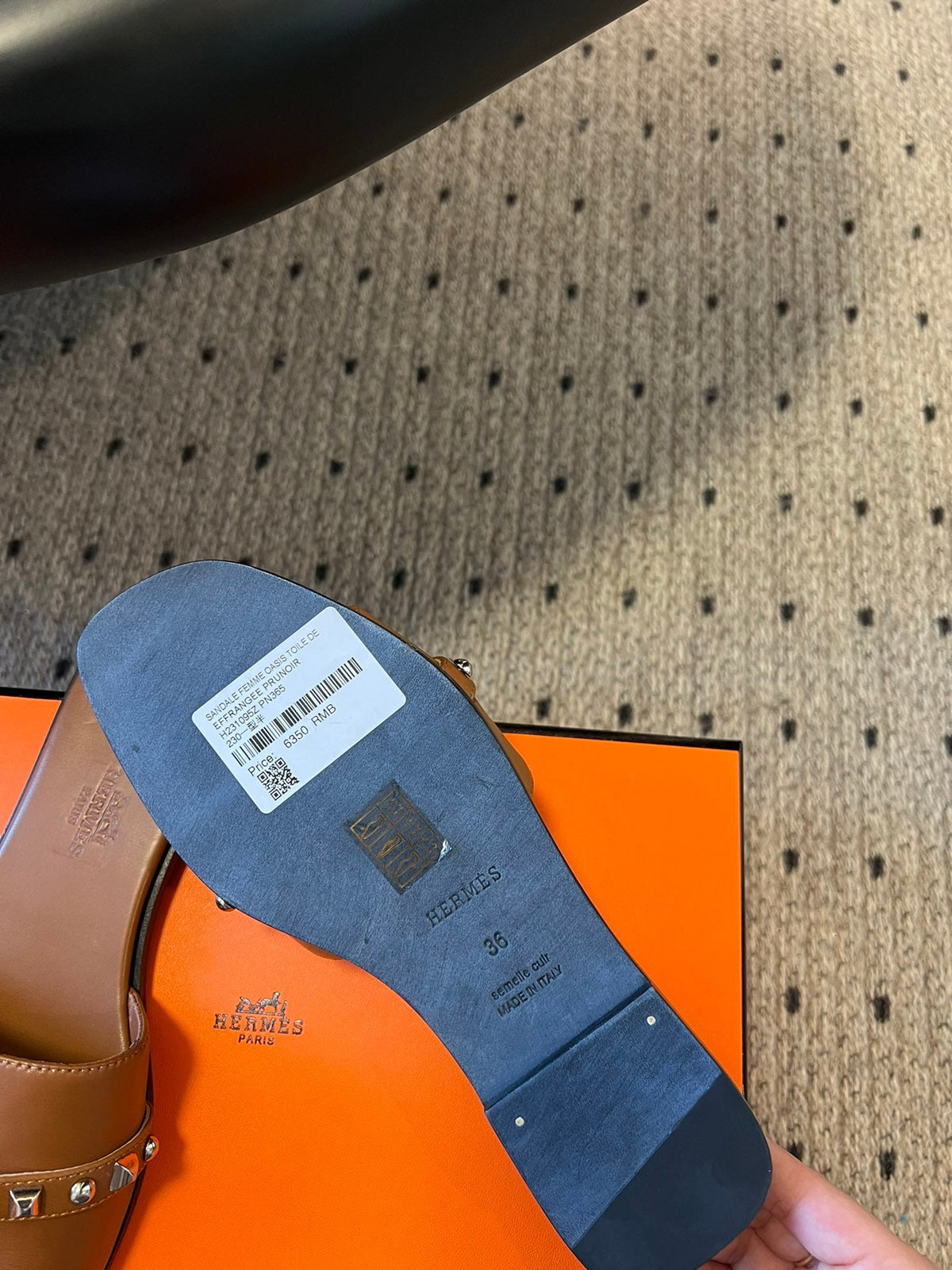 Hermes Giulia Flat Sandal in Bronze Brown Calfskin