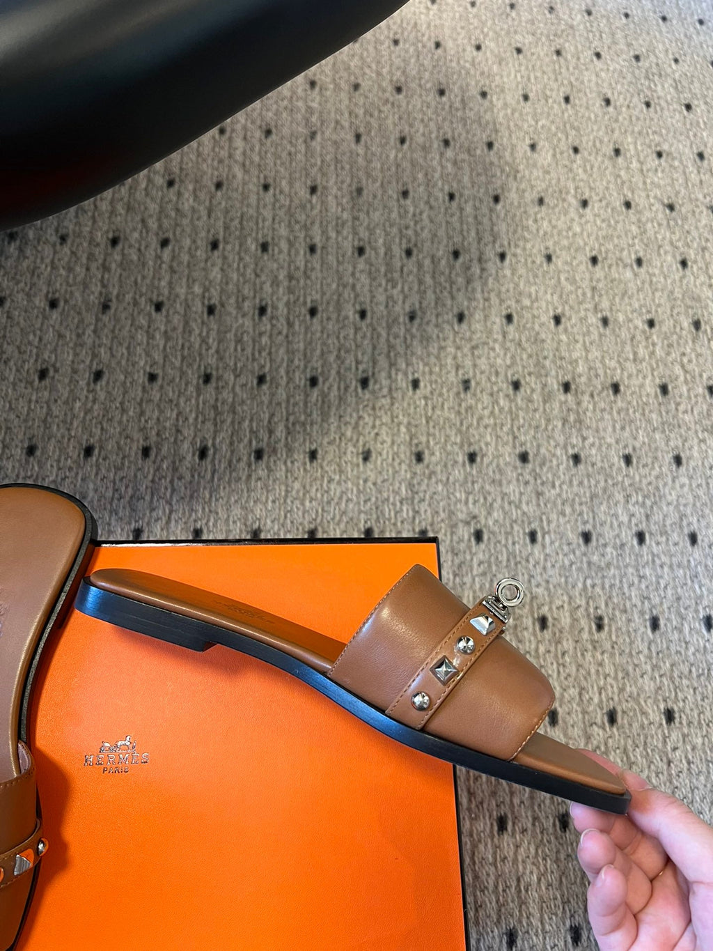 Hermes Giulia Flat Sandal in Bronze Brown Calfskin