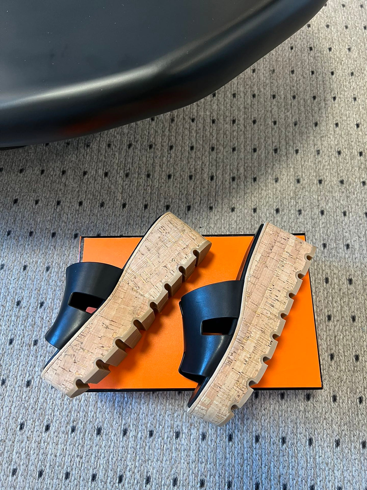 Hermes Eze Sandal Platform 85 mm in Black Calfskin