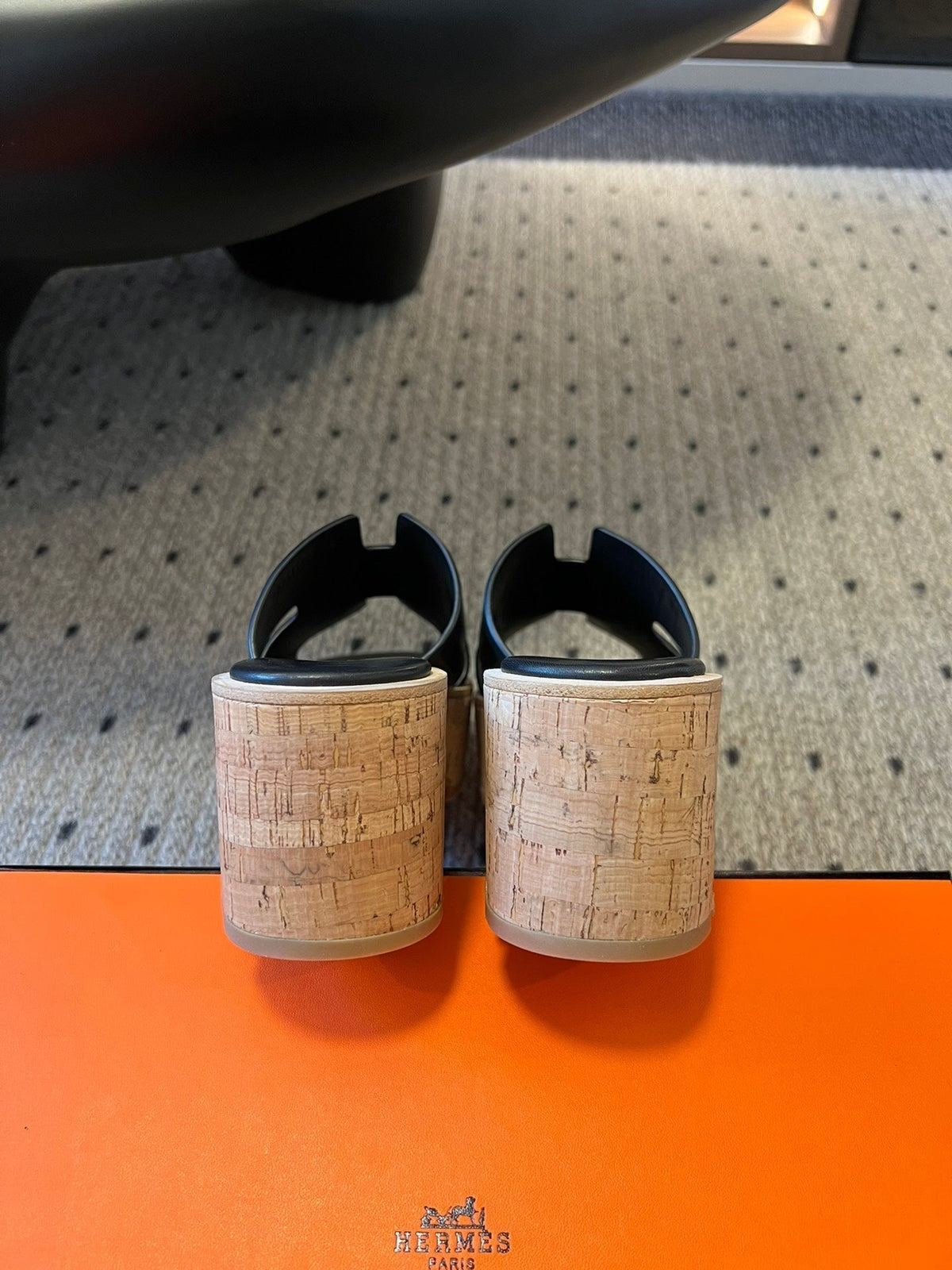 Hermes Eze Sandal Platform 85 mm in Black Calfskin