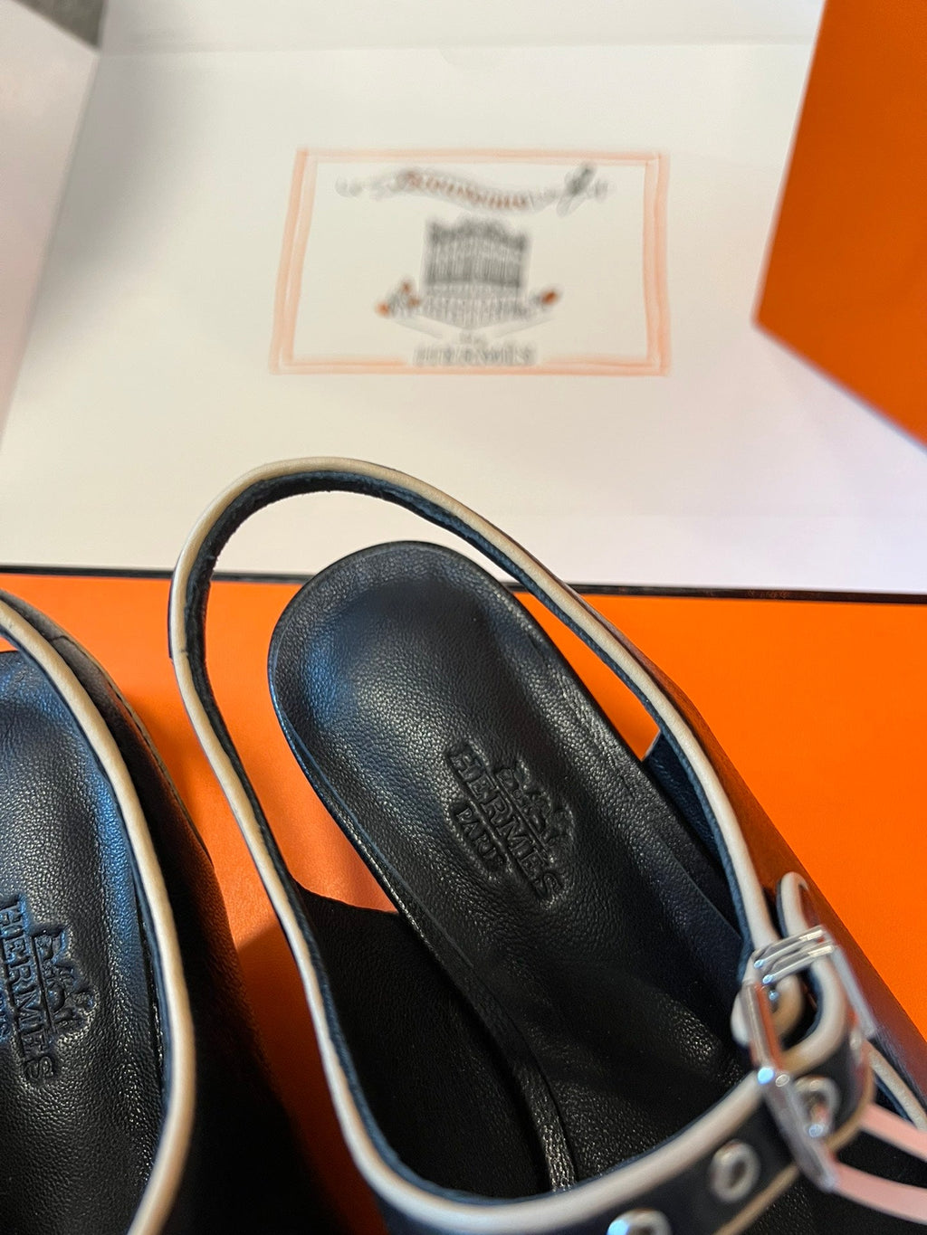 Hermes Kleo Slingback in Black Calfskin