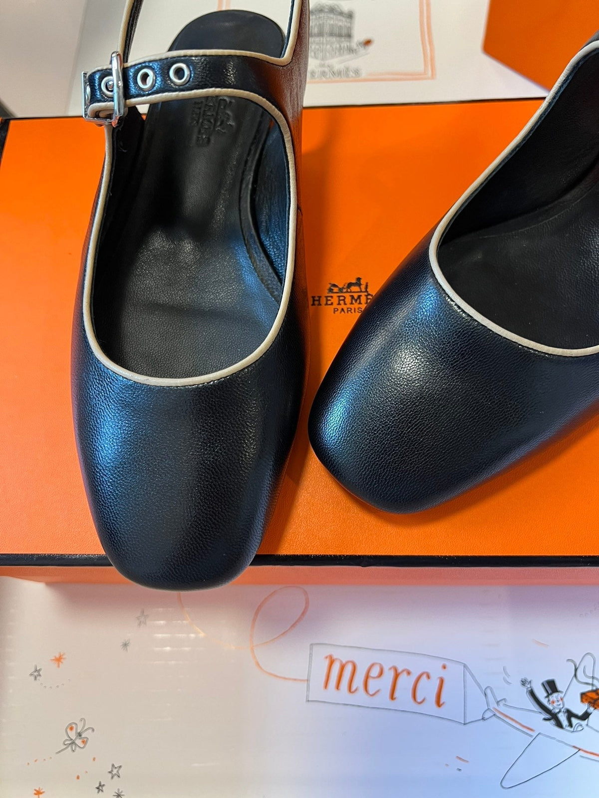 Hermes Kleo Slingback in Black Calfskin