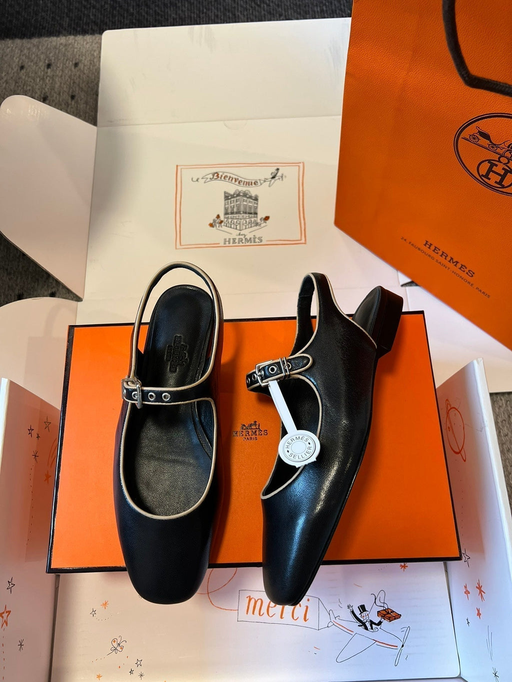 Hermes Kleo Slingback in Black Calfskin