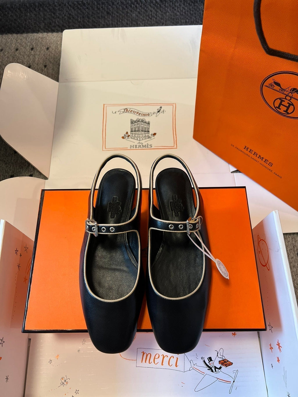 Hermes Kleo Slingback in Black Calfskin
