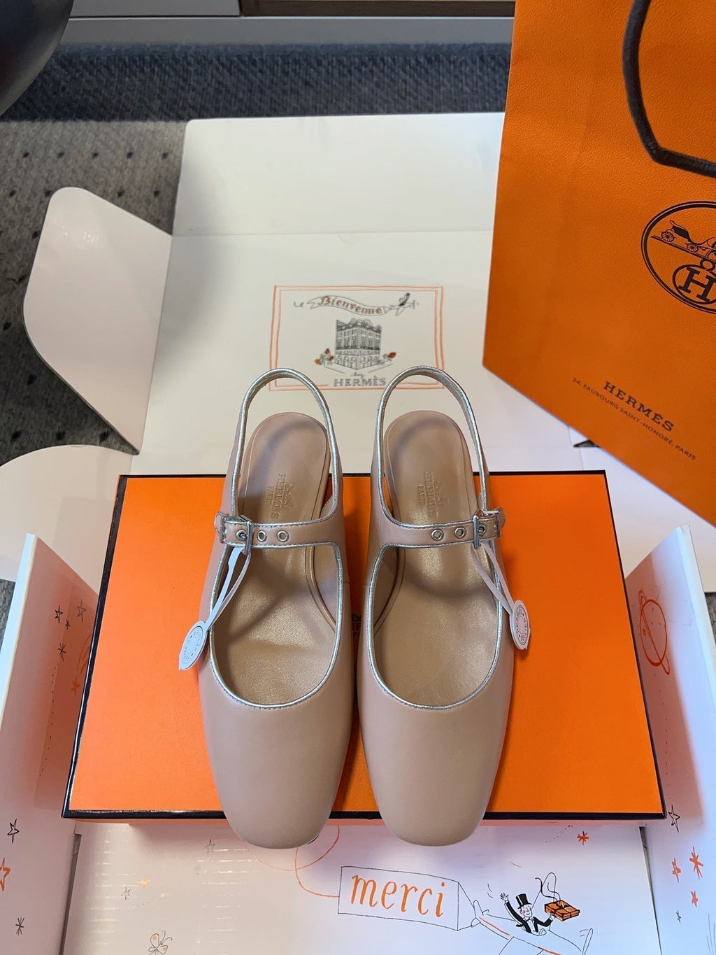Hermes Kleo Slingback in Crepe Pink Calfskin