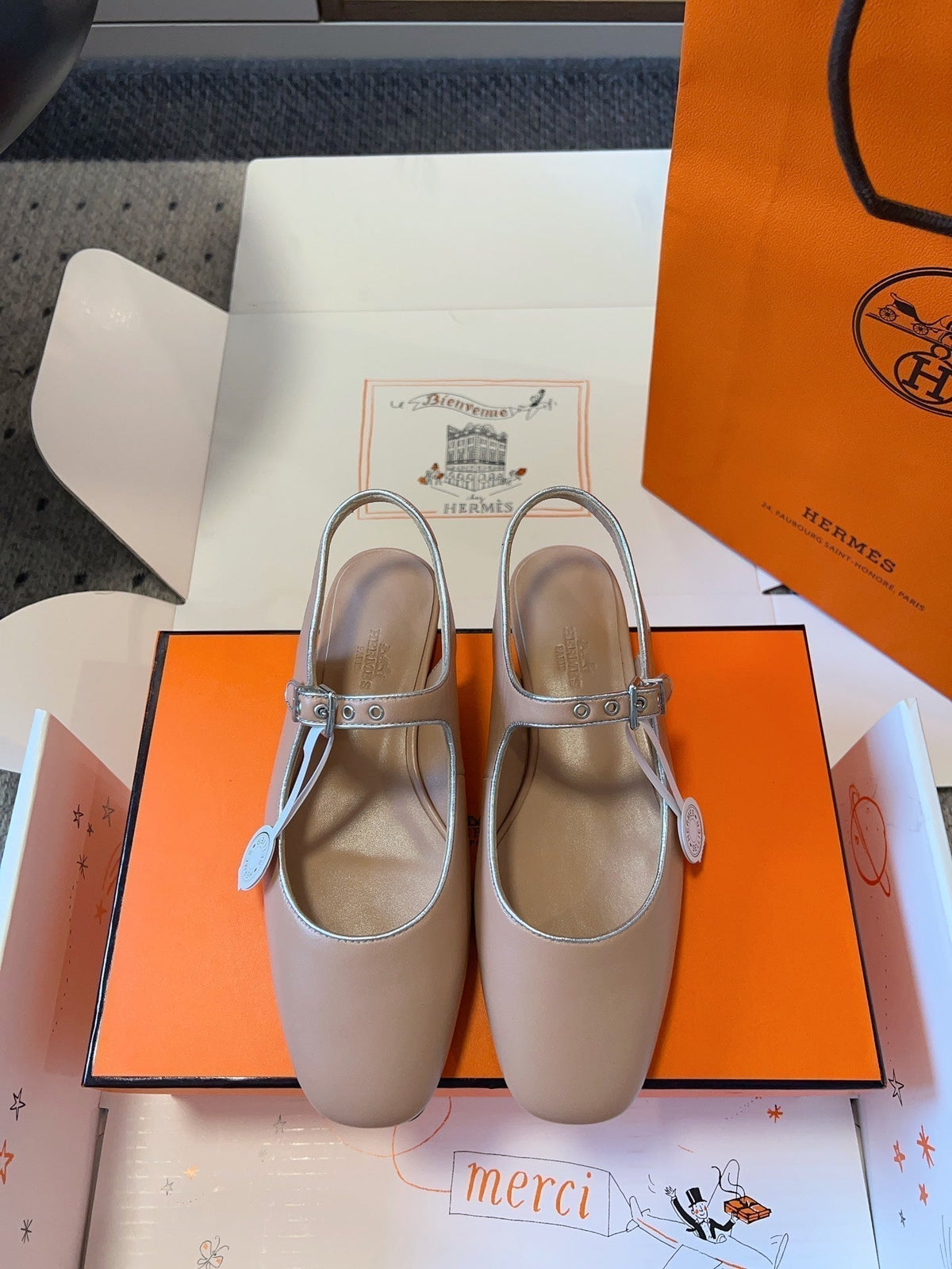 Hermes Kleo Slingback in Crepe Pink Calfskin