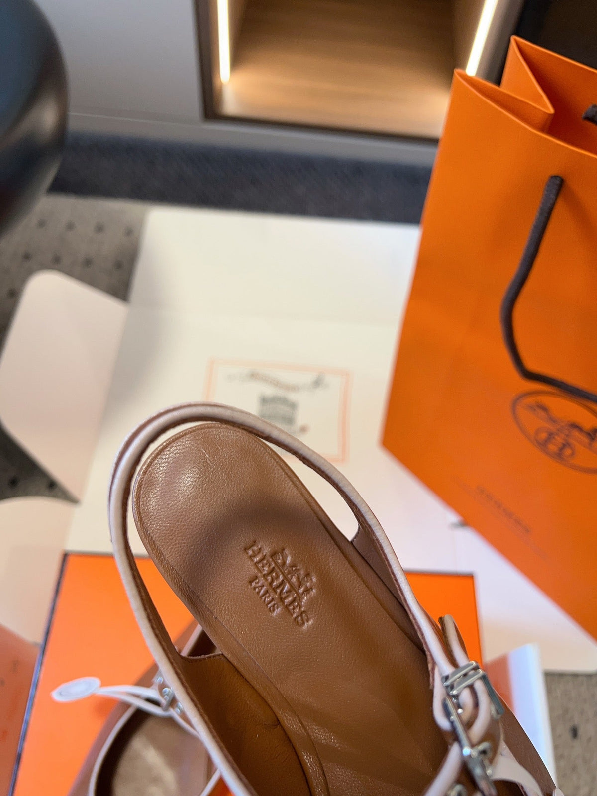 Hermes Kleo Slingback in Bronze Brown Calfskin