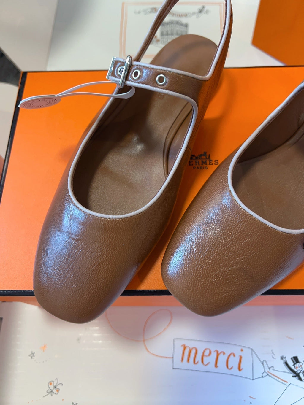 Hermes Kleo Slingback in Bronze Brown Calfskin