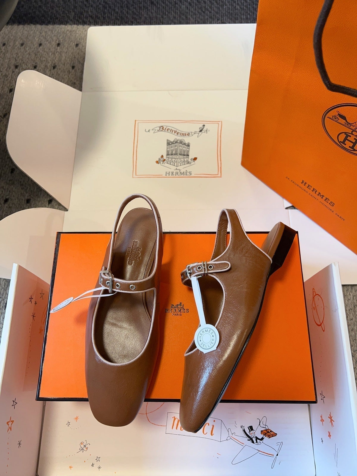 Hermes Kleo Slingback in Bronze Brown Calfskin