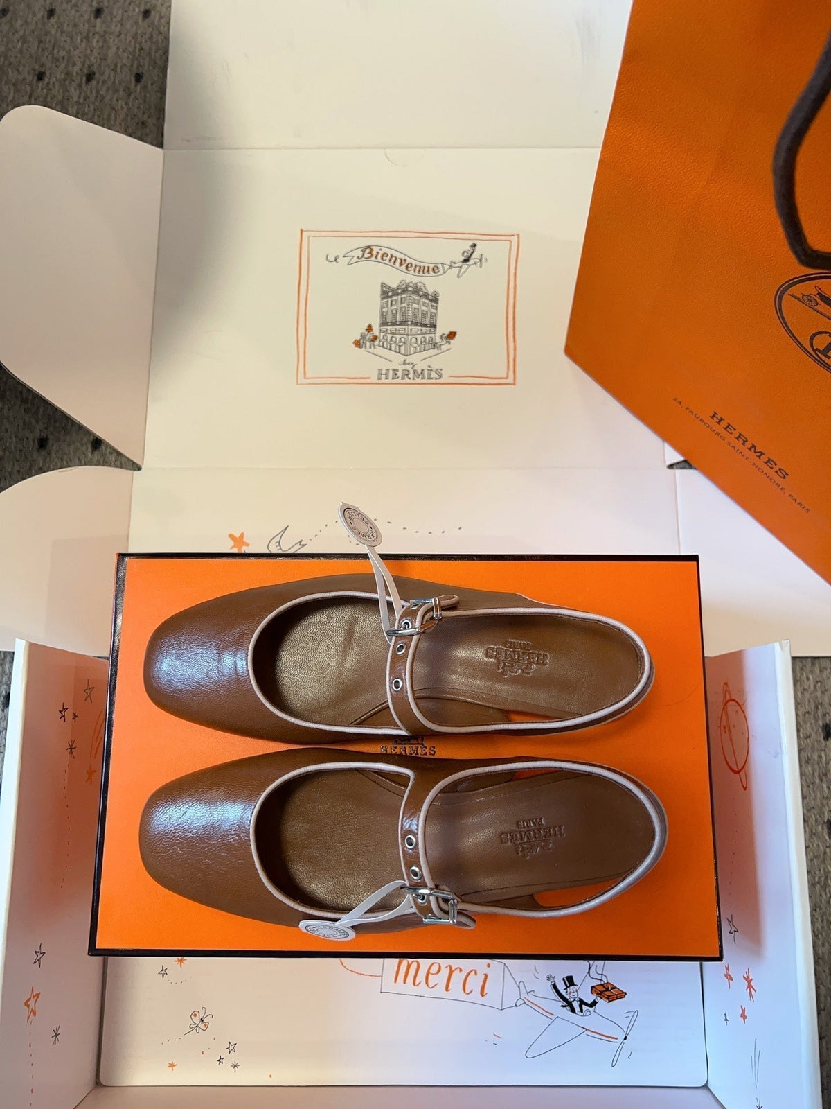 Hermes Kleo Slingback in Bronze Brown Calfskin