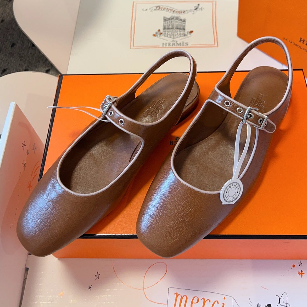 Hermes Kleo Slingback in Bronze Brown Calfskin