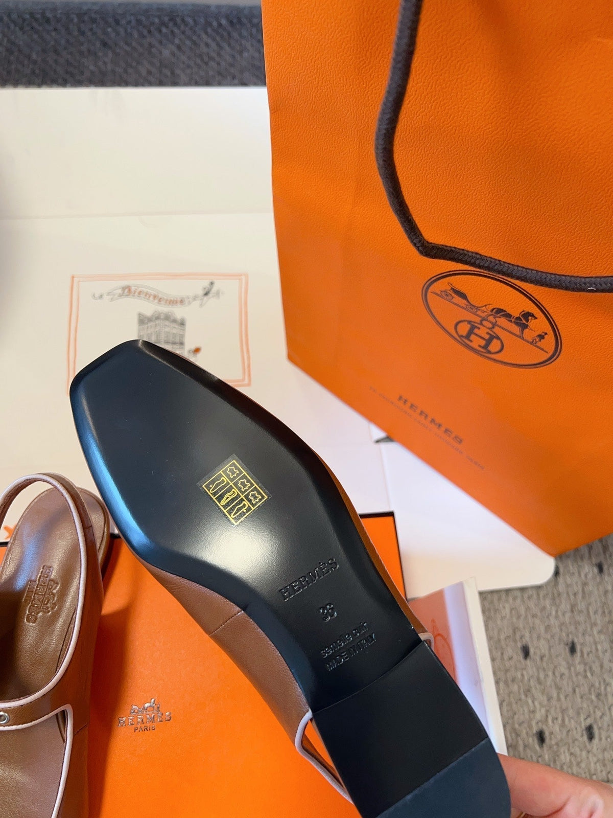 Hermes Kleo Slingback in Bronze Brown Calfskin