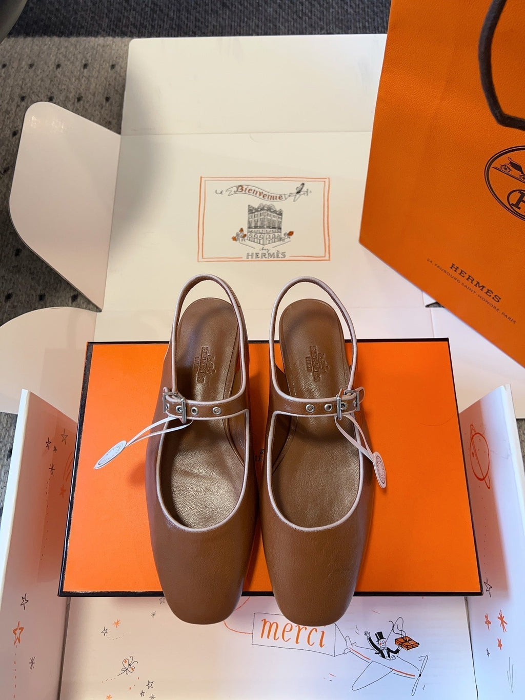 Hermes Kleo Slingback in Bronze Brown Calfskin