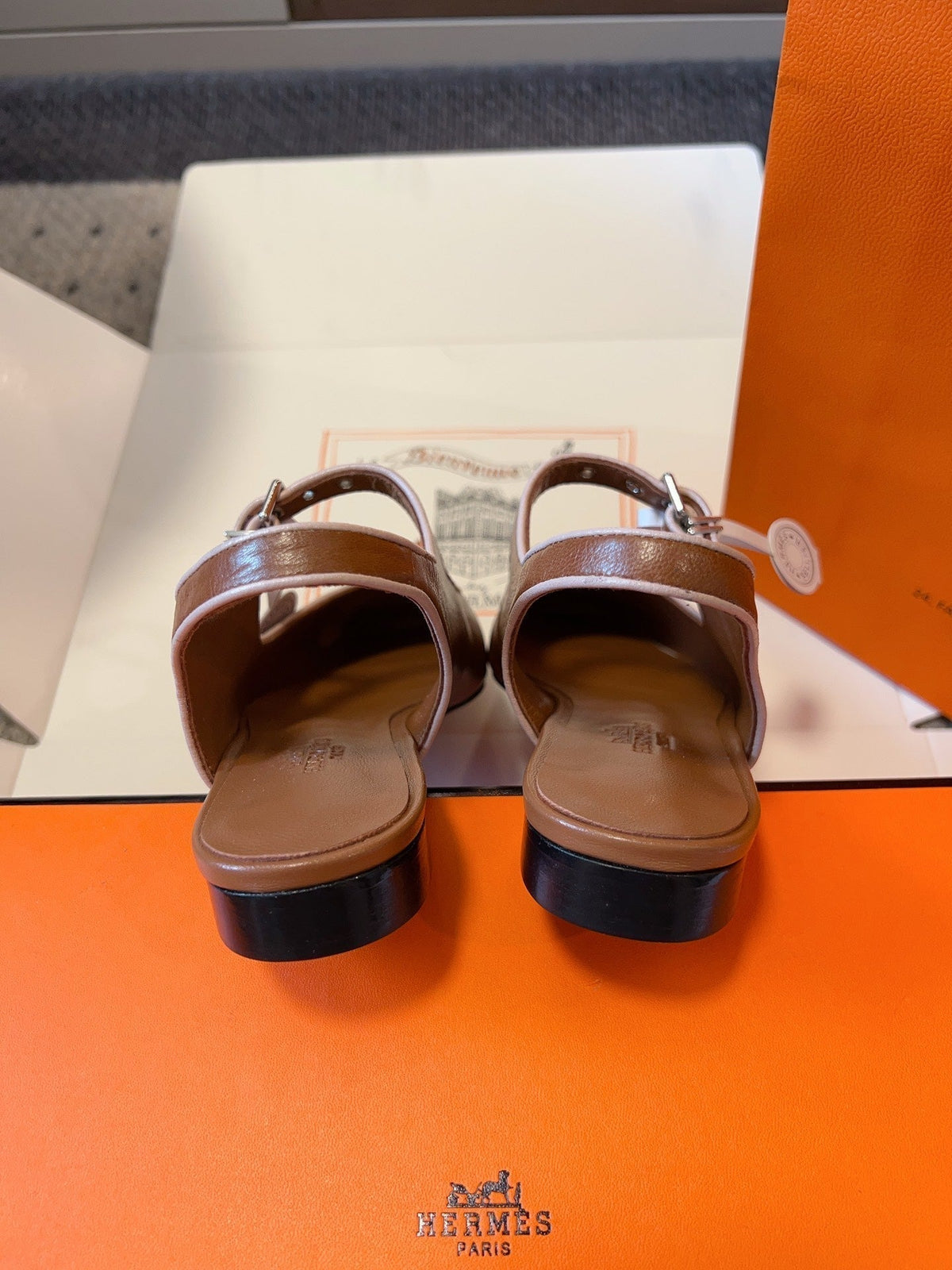 Hermes Kleo Slingback in Bronze Brown Calfskin