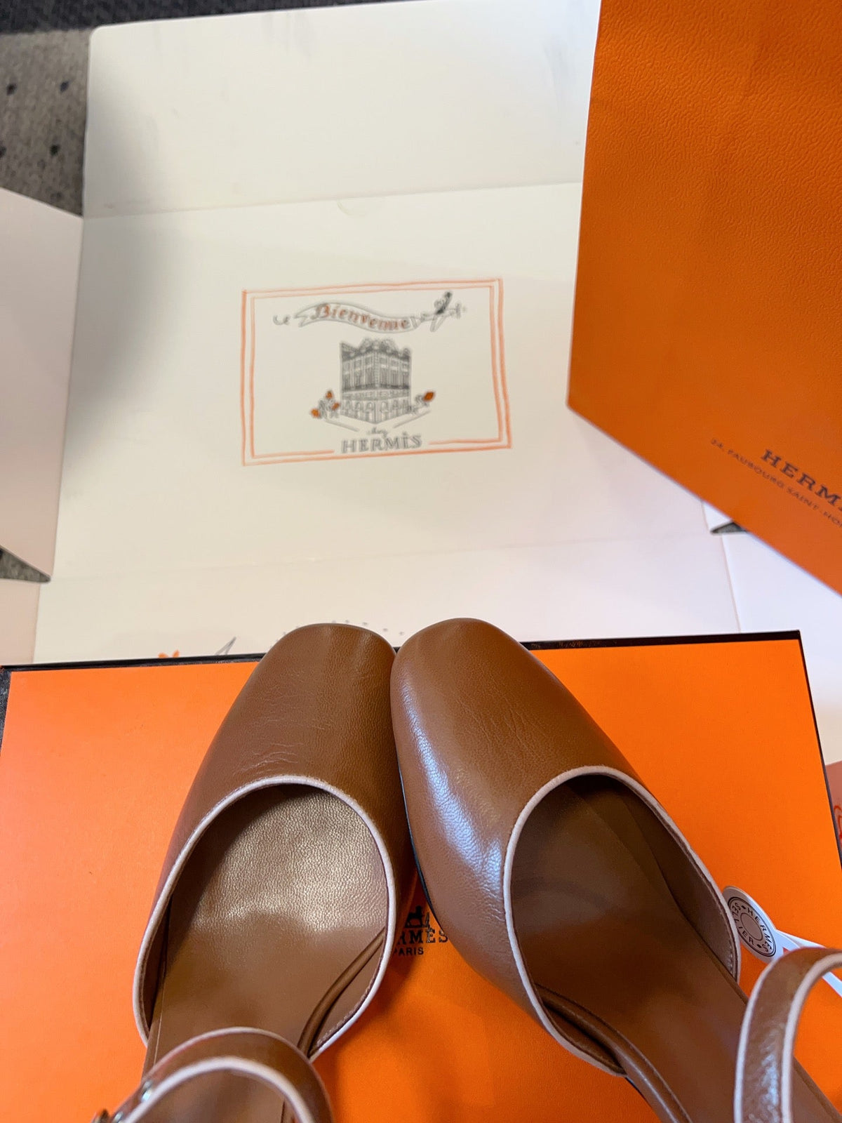 Hermes Kleo High Slingback in Bronze Brown Calfskin
