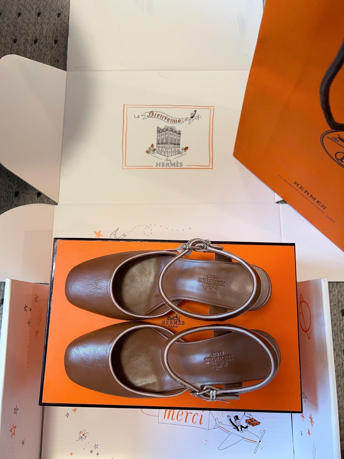 Hermes Kleo High Slingback in Bronze Brown Calfskin