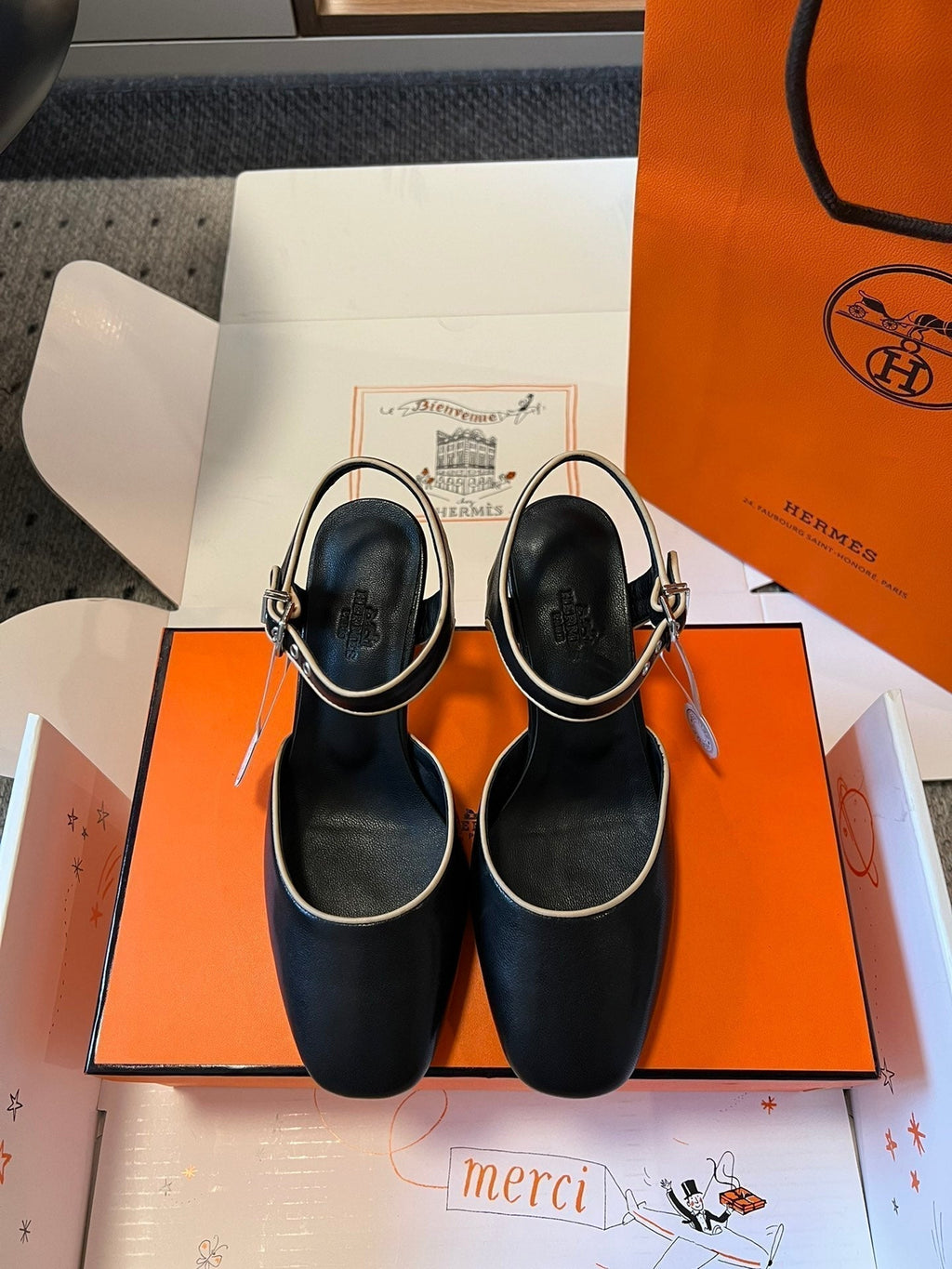 Hermes Kleo High Slingback in Black Calfskin