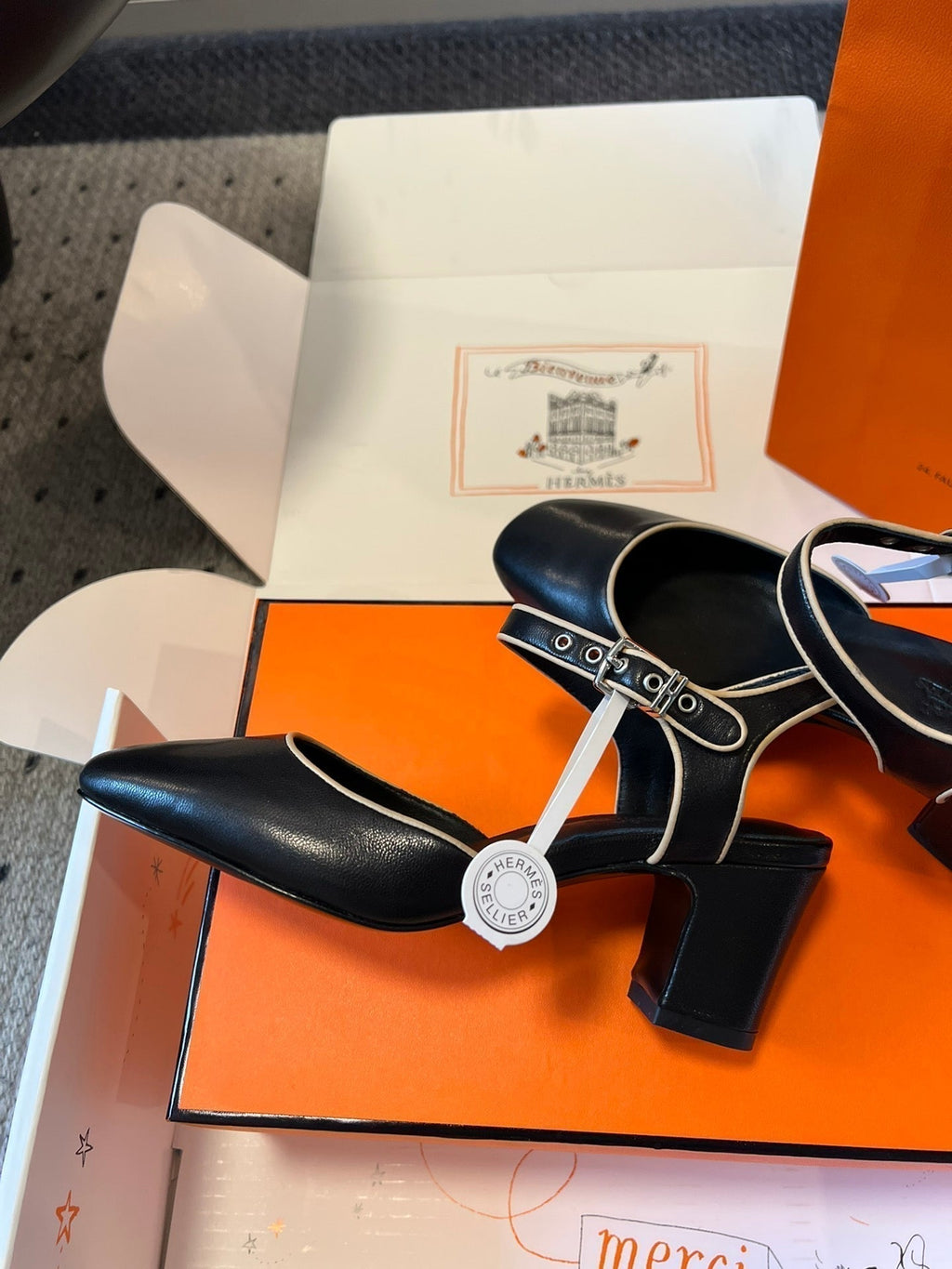 Hermes Kleo High Slingback in Black Calfskin