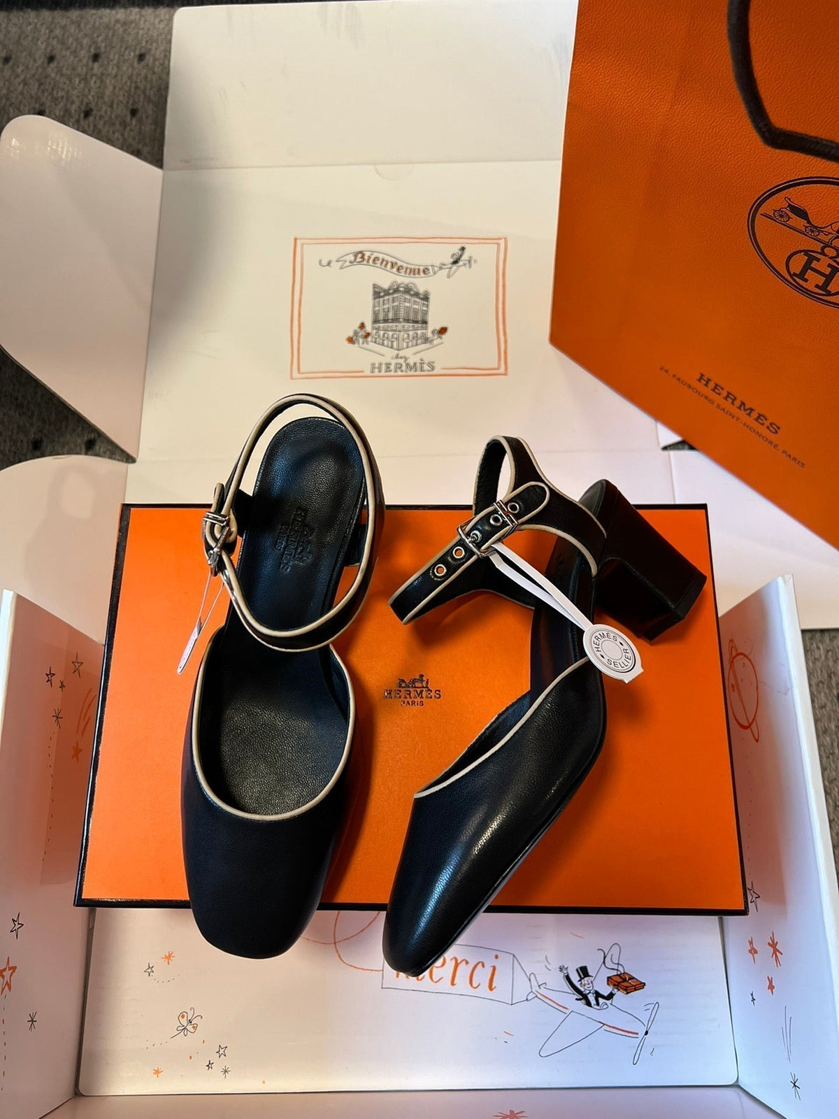 Hermes Kleo High Slingback in Black Calfskin