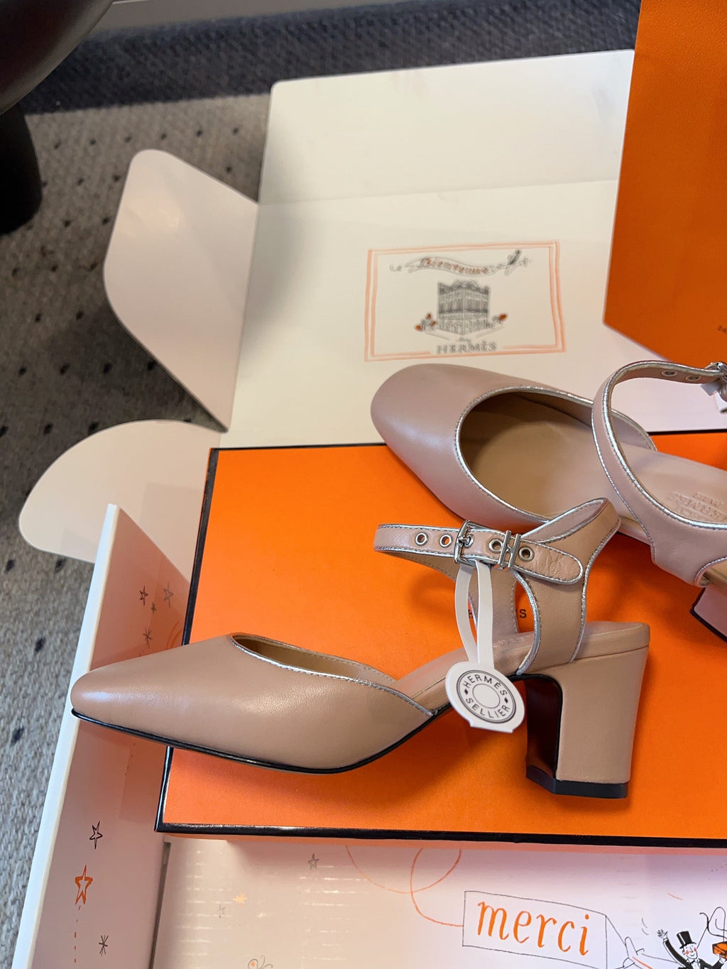 Hermes Kleo High Slingback in Crepe Pink Calfskin