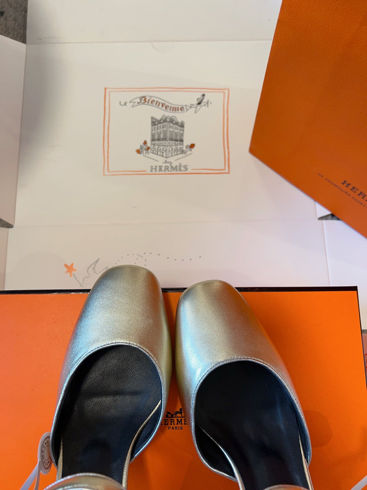 Hermes Kleo High Slingback in Silver Calfskin