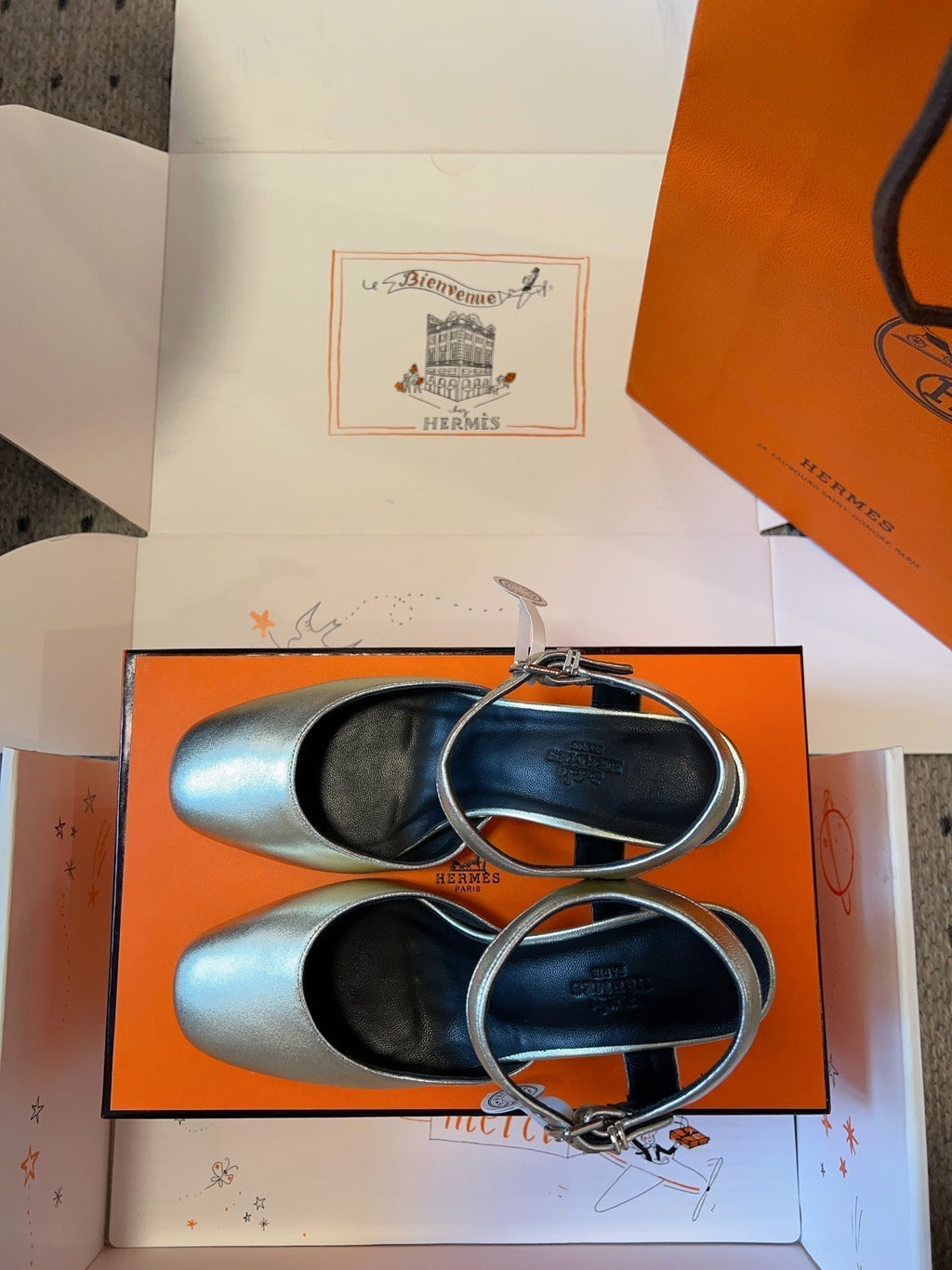 Hermes Kleo High Slingback in Silver Calfskin