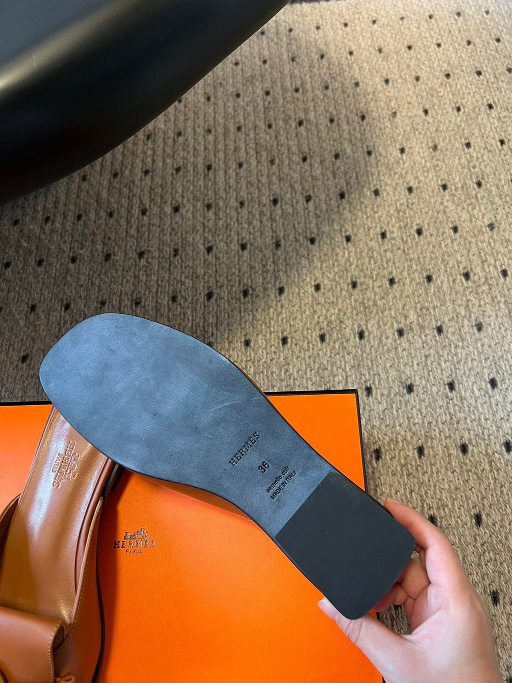 Hermes Ilot Flat Sandal in Bronze Brown Calfskin