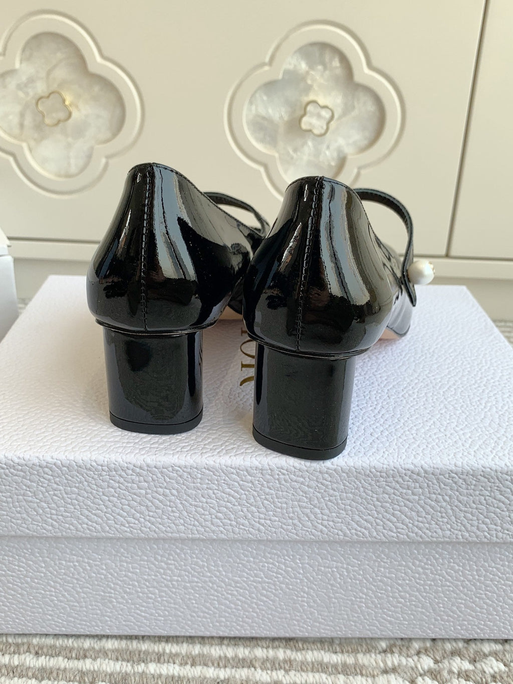 Dior Pearl Jolie Mary Jane Pumps in Black Calfskin