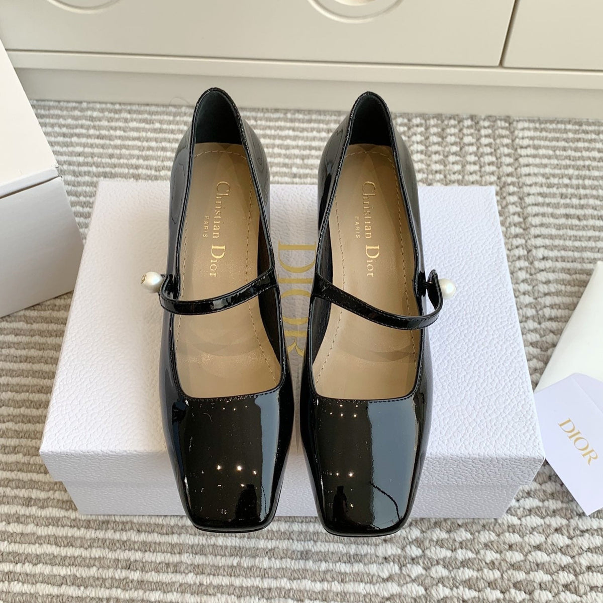 Dior Pearl Jolie Mary Jane Pumps in Black Calfskin