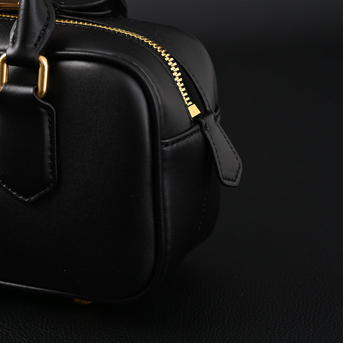 Miu Miu Black Matelassé Leather Satchel Bag – Mini Top Handle - Black with Gold-Tone Accents