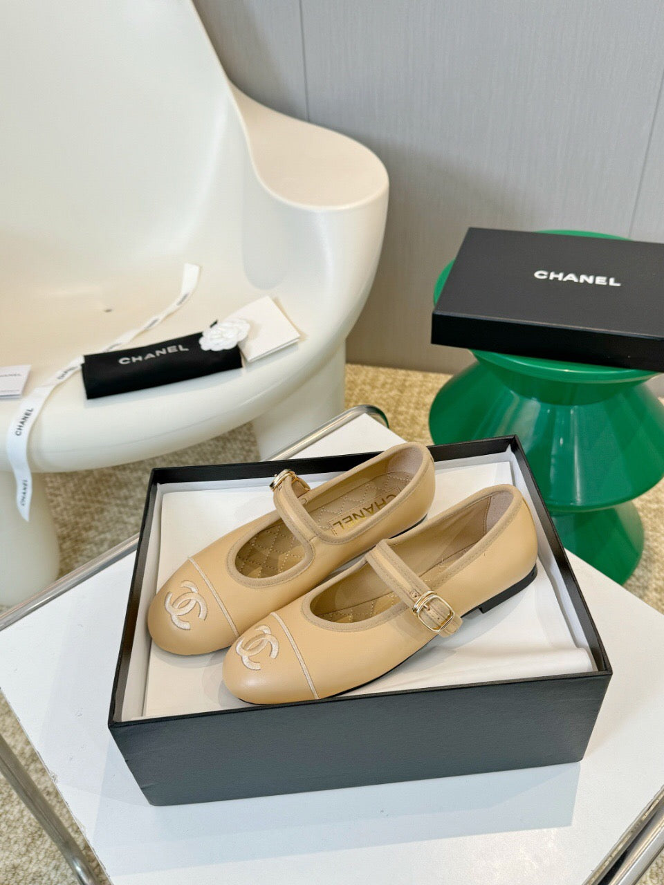 Chanel Mary Jane Shoes in Dark Cream Lambskin 1