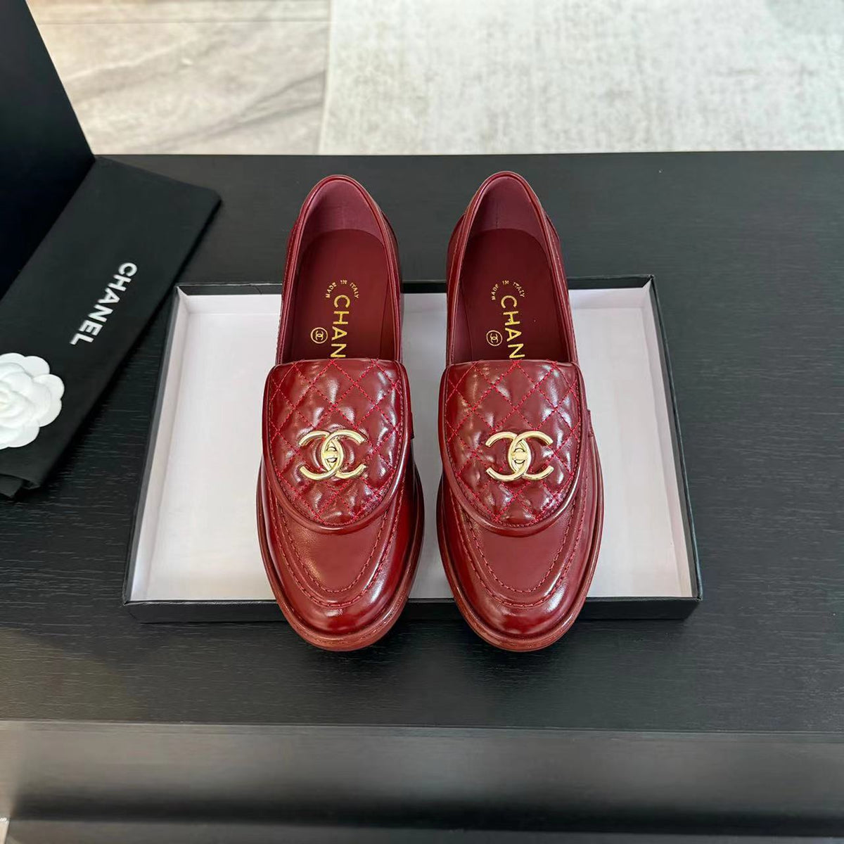 Chanel Moccasins Red Quilted Lambskin