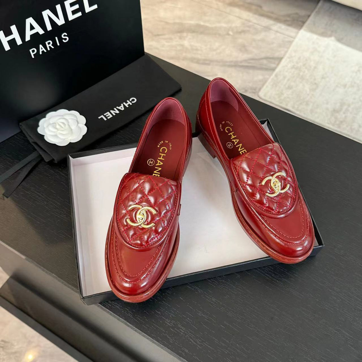 Chanel Moccasins Red Quilted Lambskin