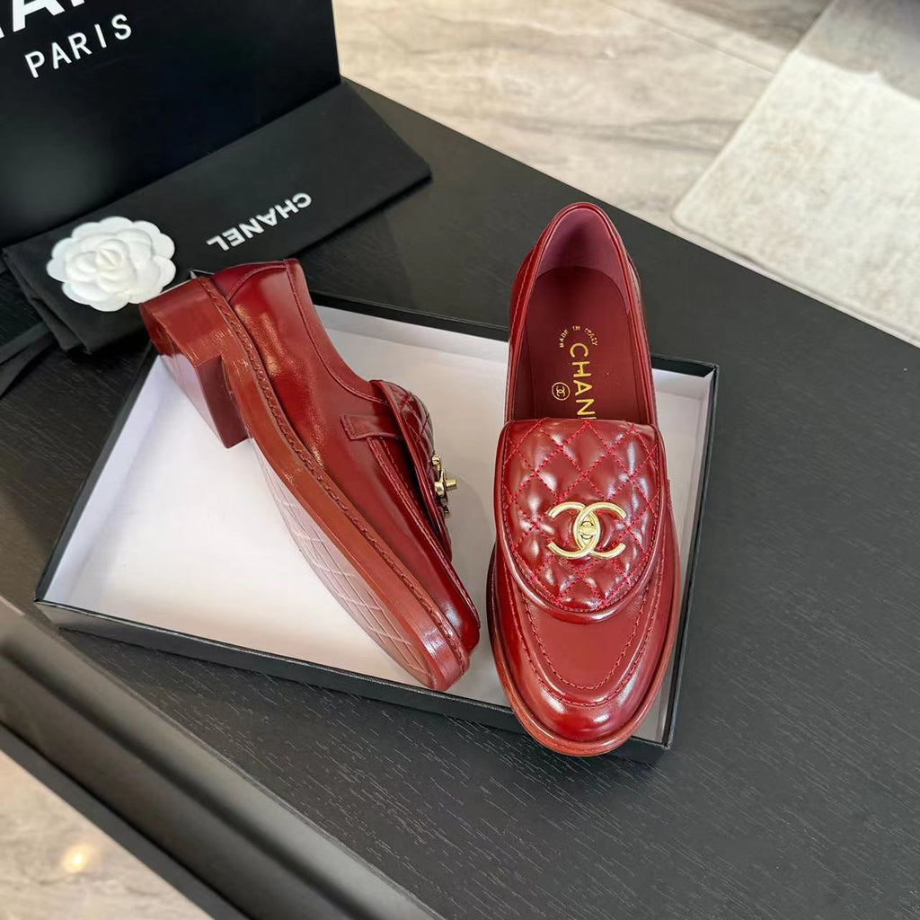Chanel Moccasins Red Quilted Lambskin
