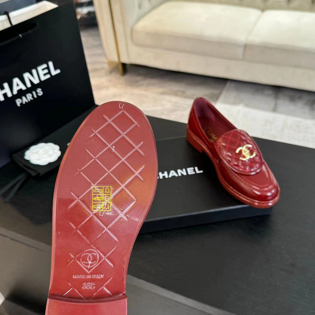 Chanel Moccasins Red Quilted Lambskin