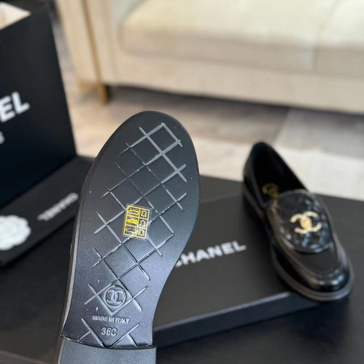 Chanel Moccasins Black Quilted Lambskin Gold Hardware