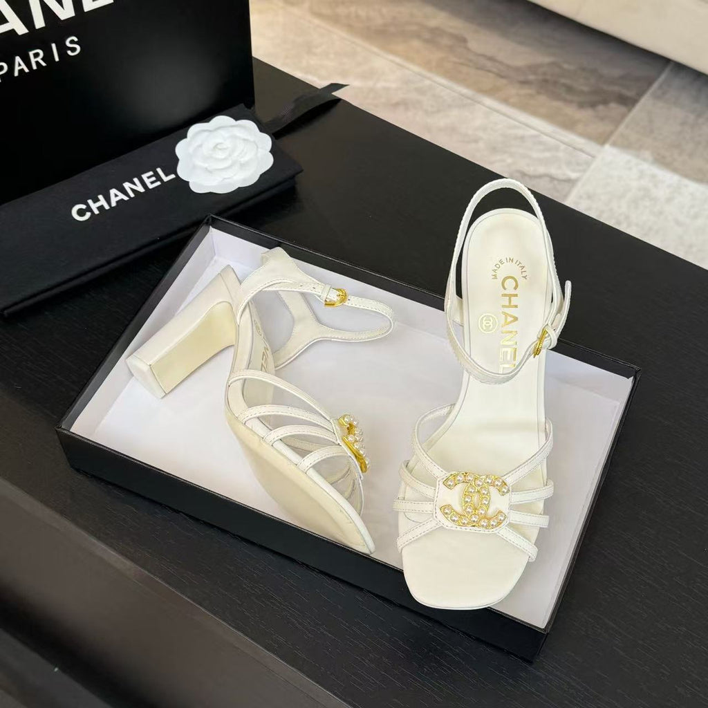 Chanel Hight Sandals 2025 in White Patent Lambskin
