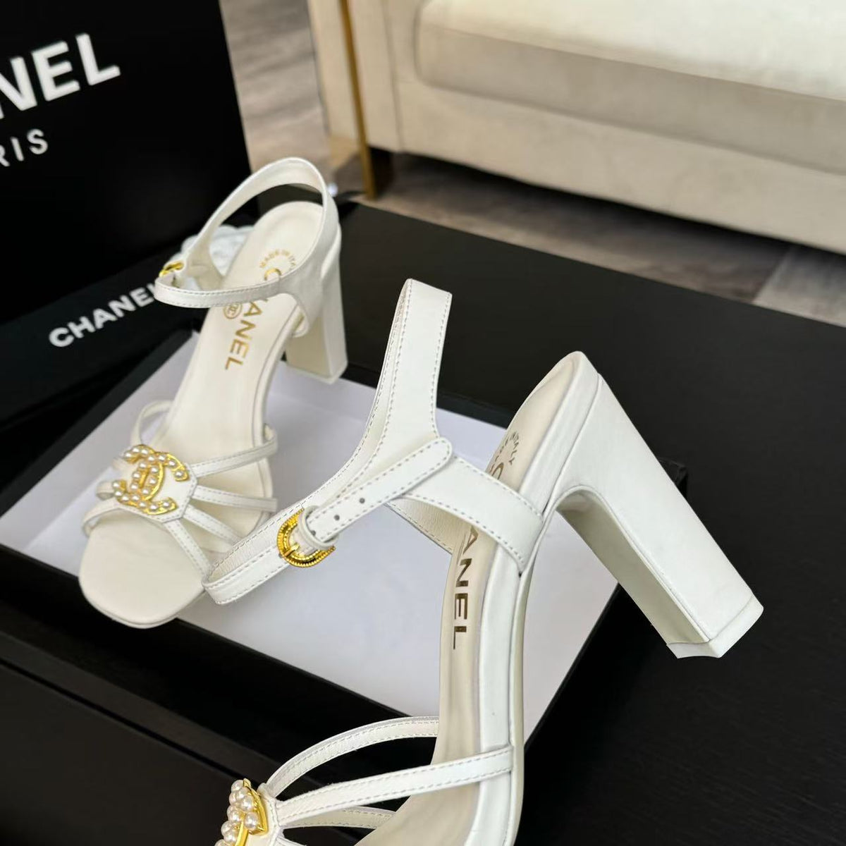Chanel Hight Sandals 2025 in White Patent Lambskin