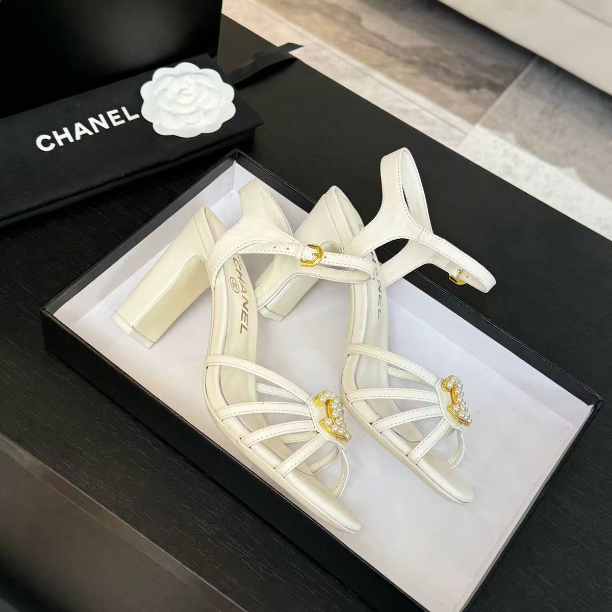 Chanel Hight Sandals 2025 in White Patent Lambskin