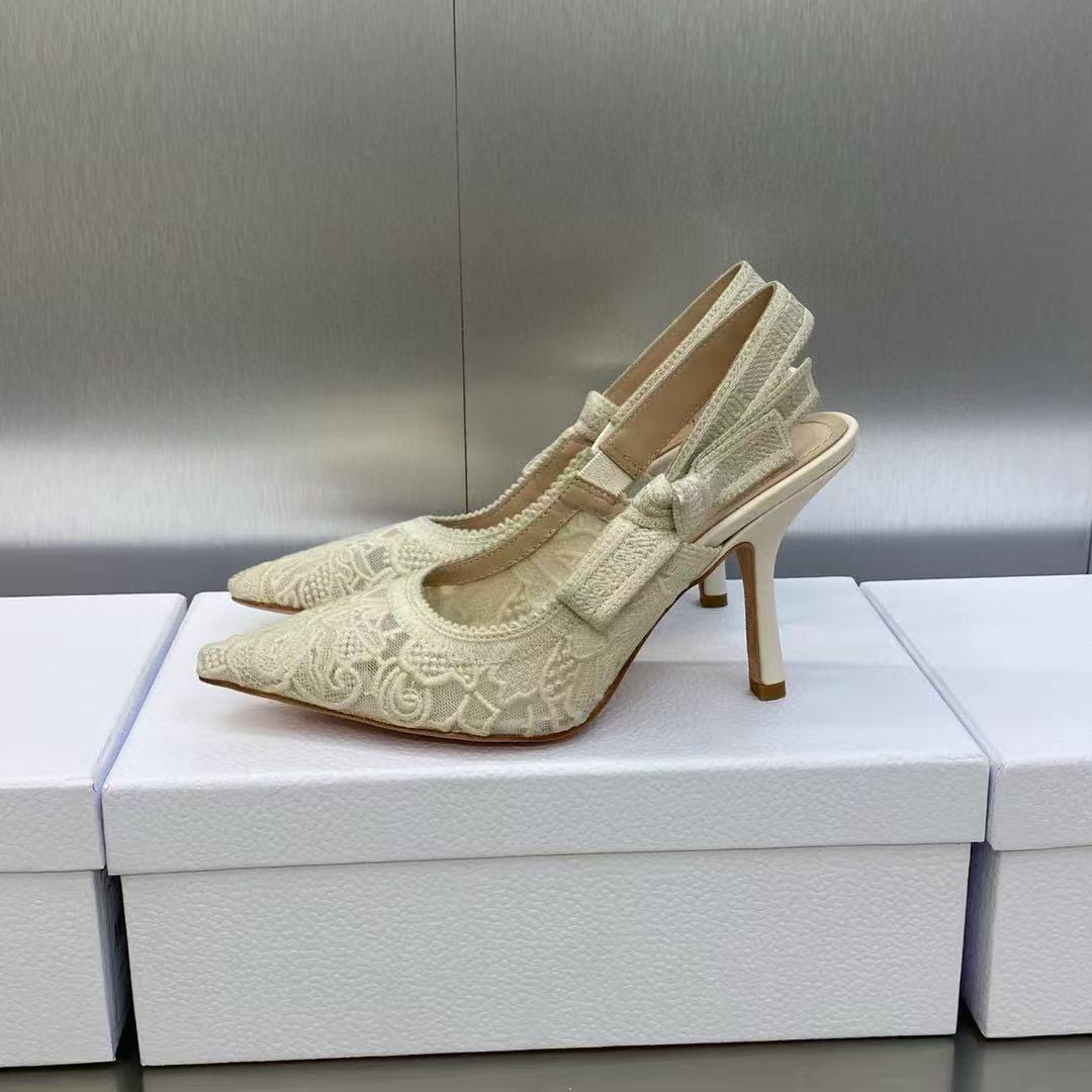 Dior J'A Slingback Pumps in Ivory White Embroidered Lace