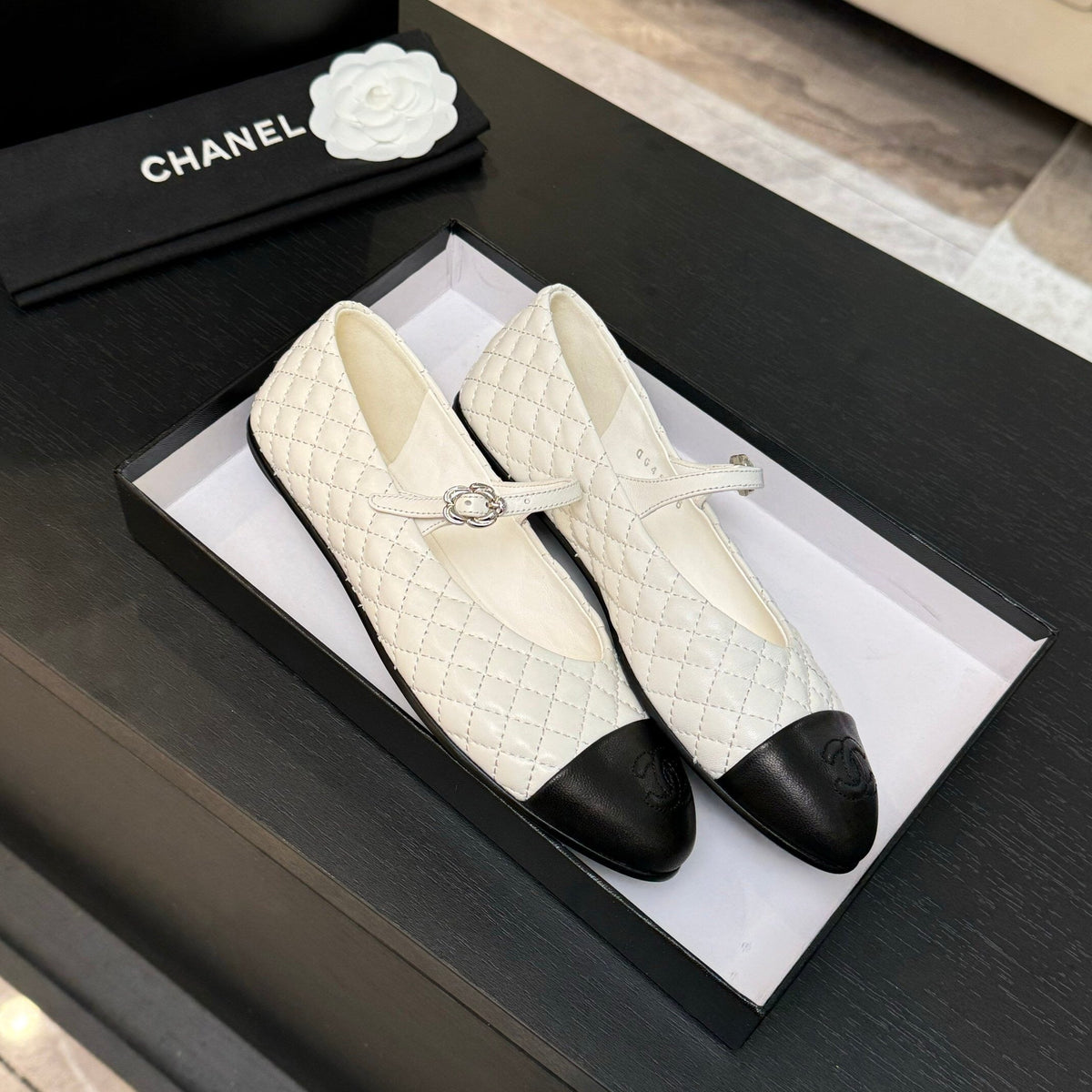 Chanel Mary Jane in White Quilted Lamskin