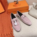 Hermes Paris Loafer in Pink Suede Silver Hardware