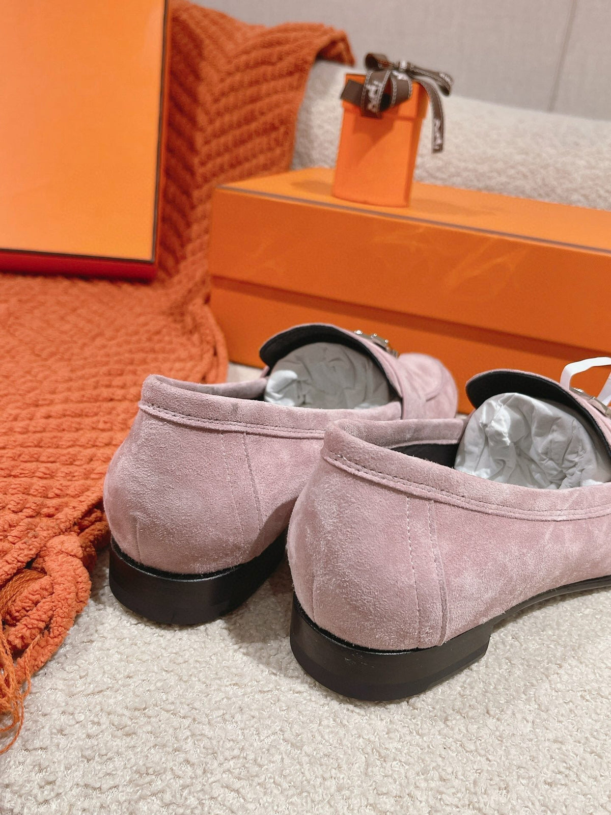 Hermes Paris Loafer in Pink Suede Silver Hardware