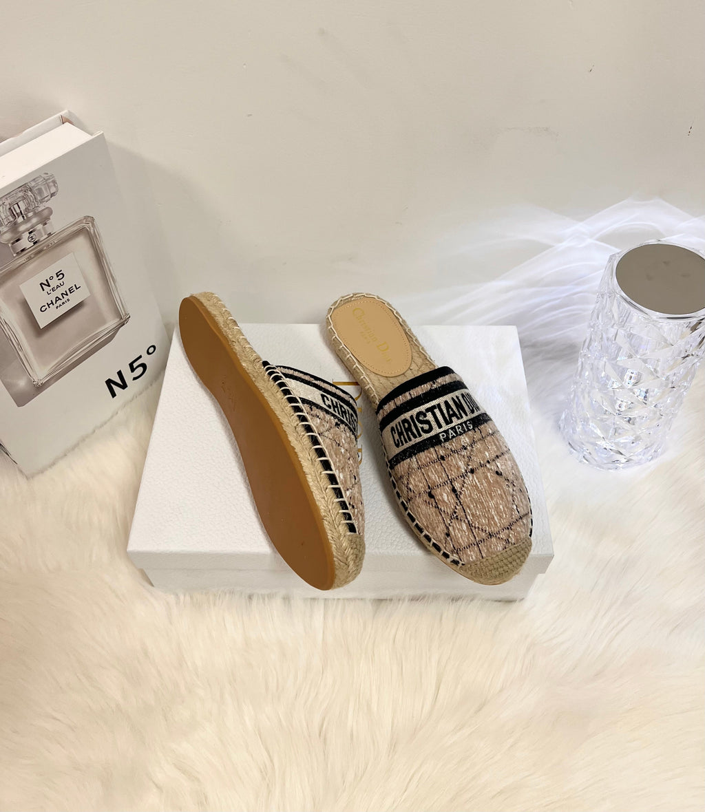 Dior Granville Espadrille Camel Beige Oblique Embroidered Cotton Mule