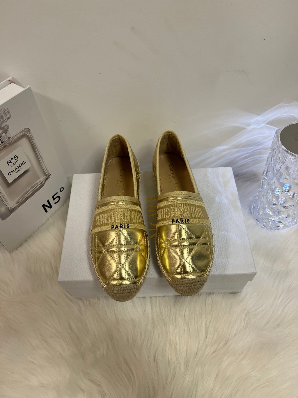 Dior Granville Espadrille Gold Quilted Cannage Calfskin