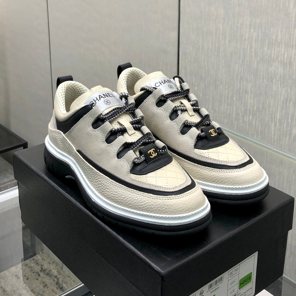 Chanel Low Top Casual Shoes in Bisque Beige Lambskin and Suede