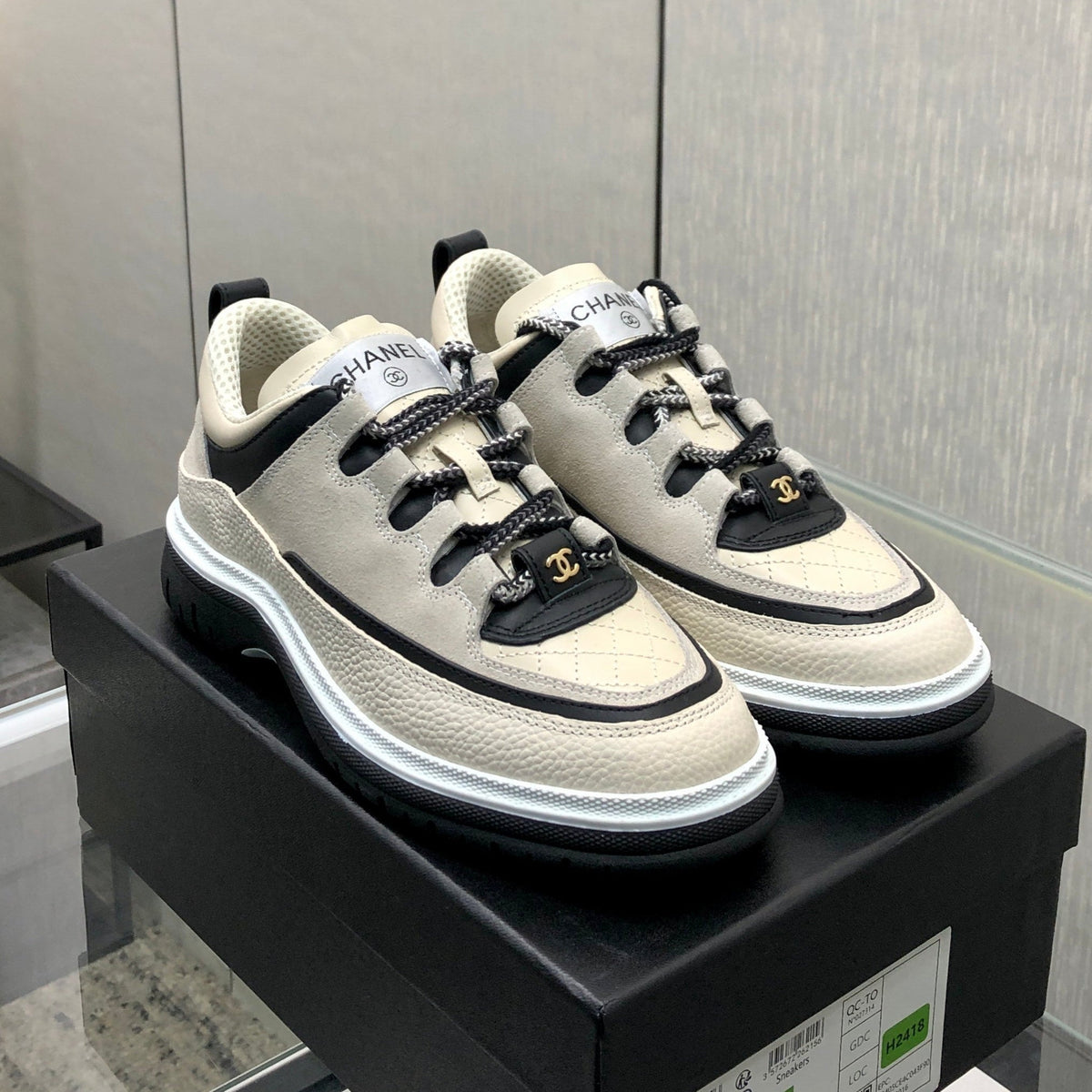 Chanel Low Top Casual Shoes in Bisque Beige Lambskin and Suede